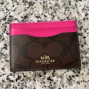 Coach card case in signature pink
